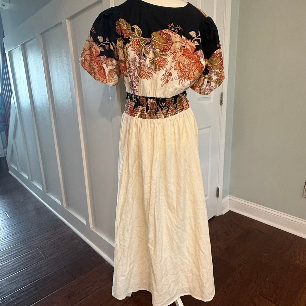 Anthropologie Katerina Button Front Floral Jacquard Dress Neutral Size M Boho - Picture 3 of 16